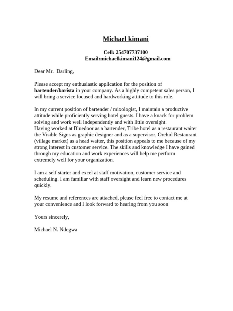 Bartender/Barista Application by Michael Kimani | PDF | Bartender