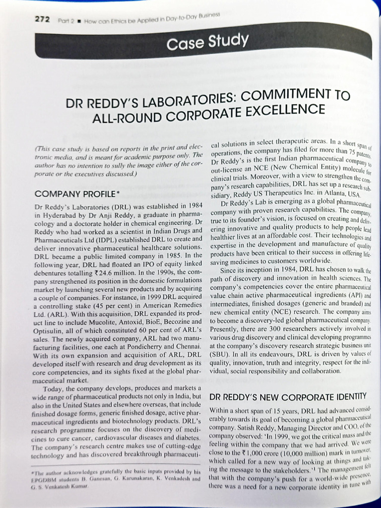DR - Reddy Case Study | PDF | Corporate Social Responsibility