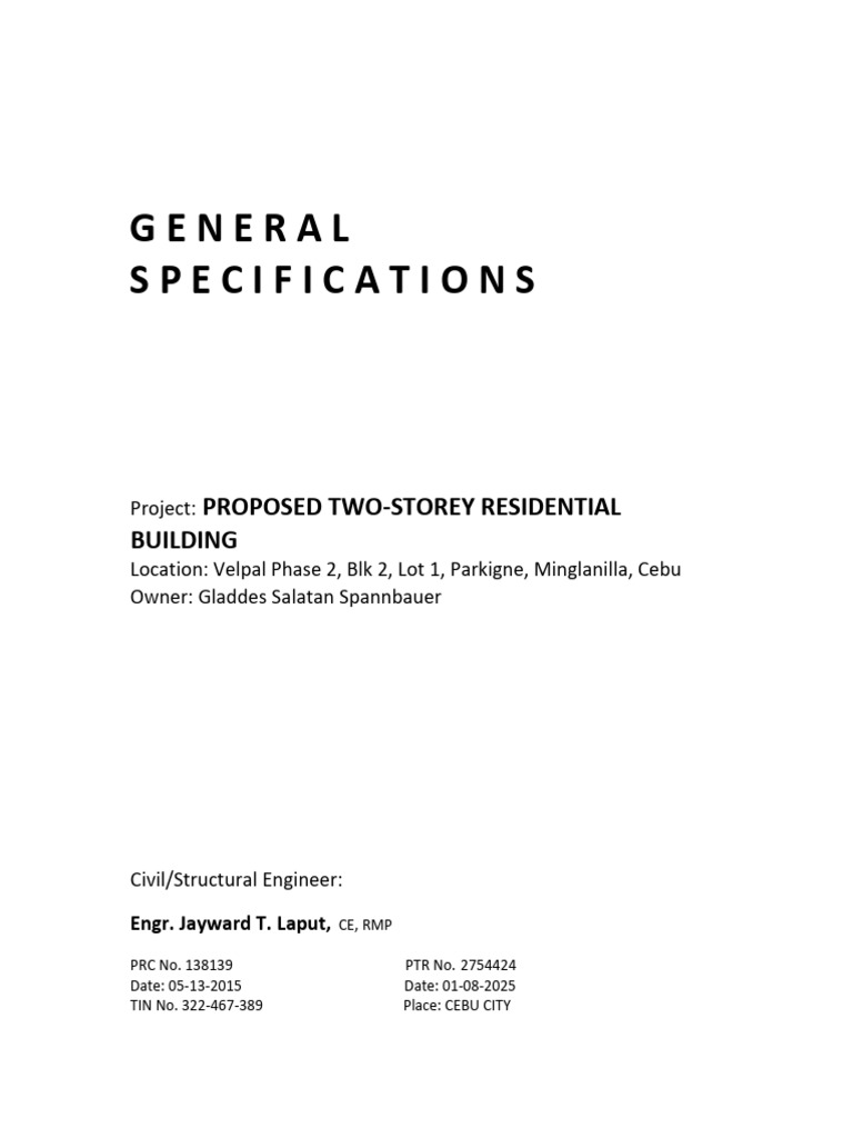 Proposed Two-Storey Residential Building Specifications | PDF ...
