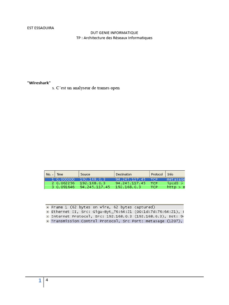 Analyse des Trames avec Wireshark | PDF | Protocoles Internet ...