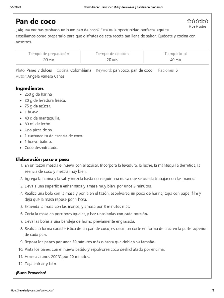 Receta de Pan de Coco Fácil | PDF | Panes | Alimentos