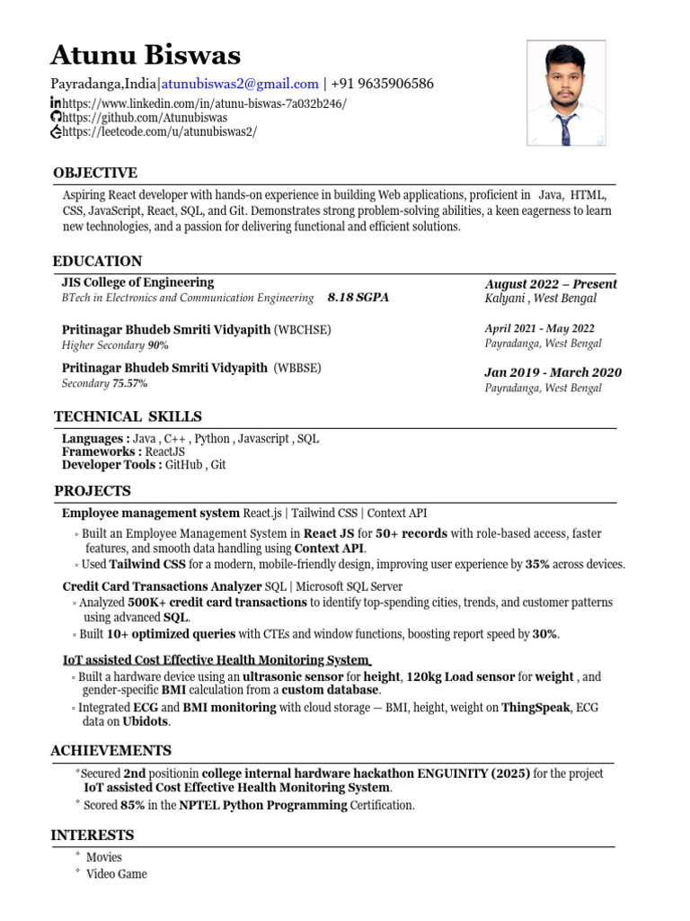 Atunu Resume Final Final | PDF | Microsoft Sql Server | Sql