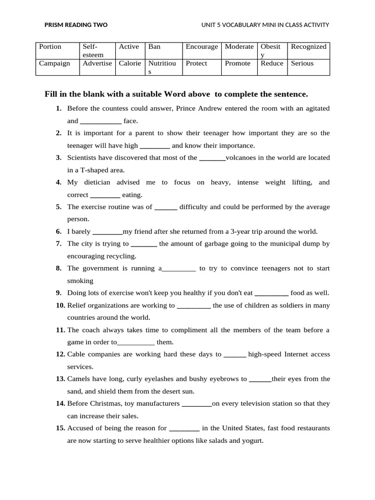 Vocab+for+Unit+5+ +Mini+in+Class+Activity | PDF