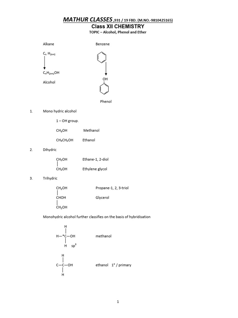 11 Alcohol, Phenol Ether Final | PDF | Ether | Methyl Group
