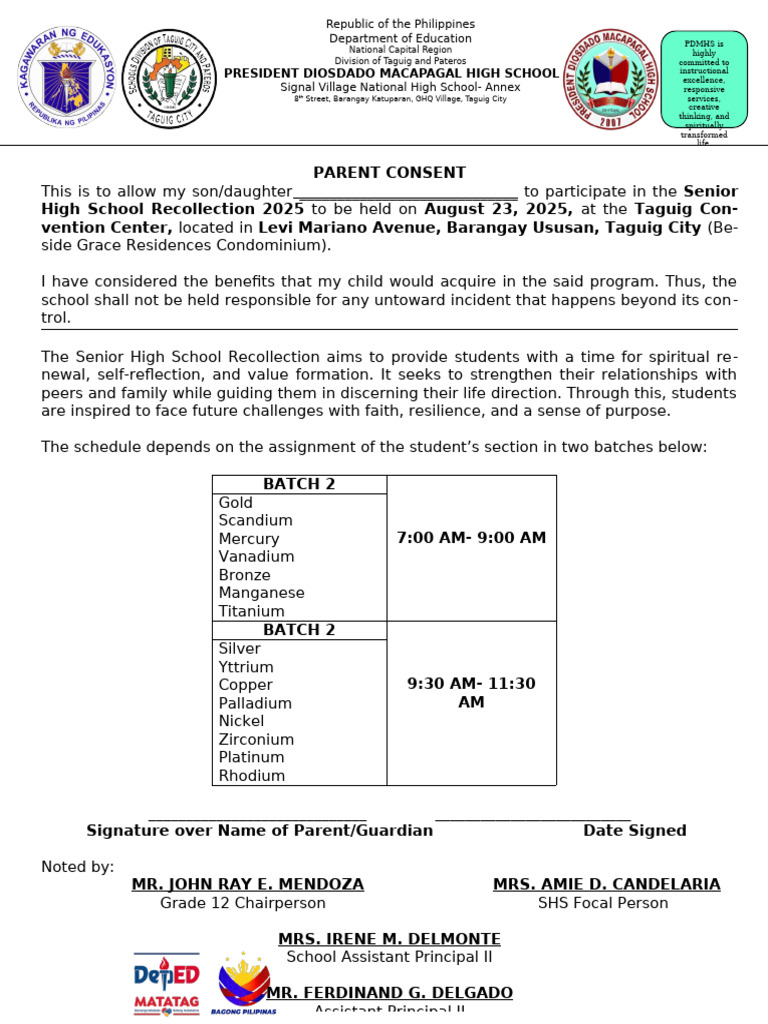 Parent Consent for SHS Recollection 2025 | PDF | Building Materials ...