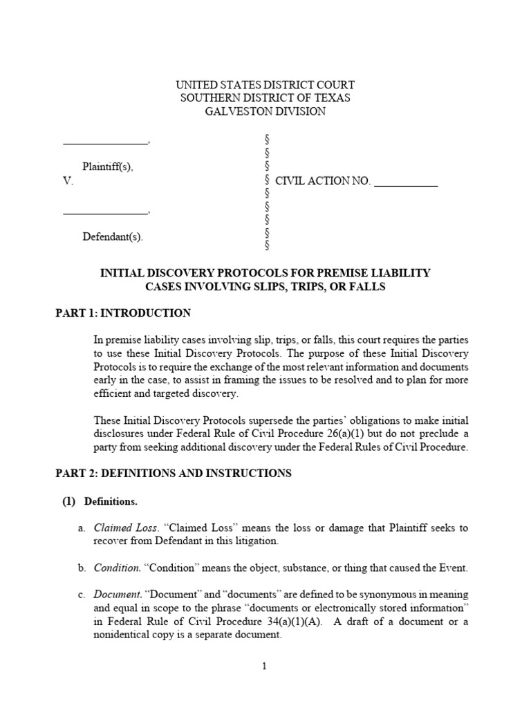Slip Trip or Fall Protocols | PDF | Discovery (Law) | Federal Rules Of ...