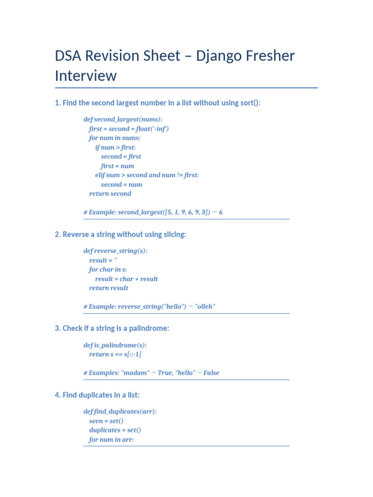 DSA Revision Sheet for Django Interviews | PDF | Chess Theory | Chess