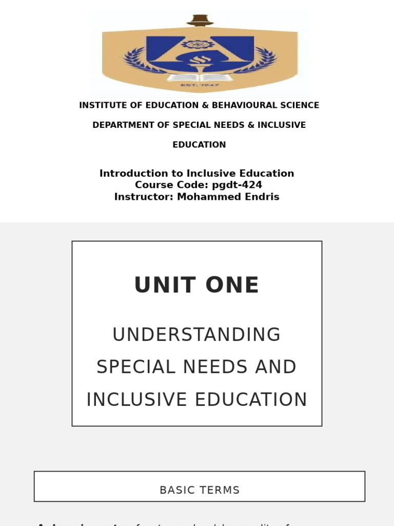 Introduction to Inclusive Education Concepts | PDF | Visual Impairment ...