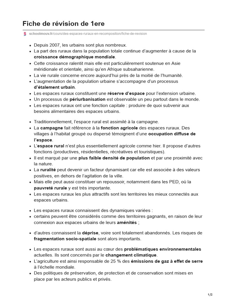 Espaces ruraux : enjeux et dynamiques actuelles | PDF | Zone rurale ...
