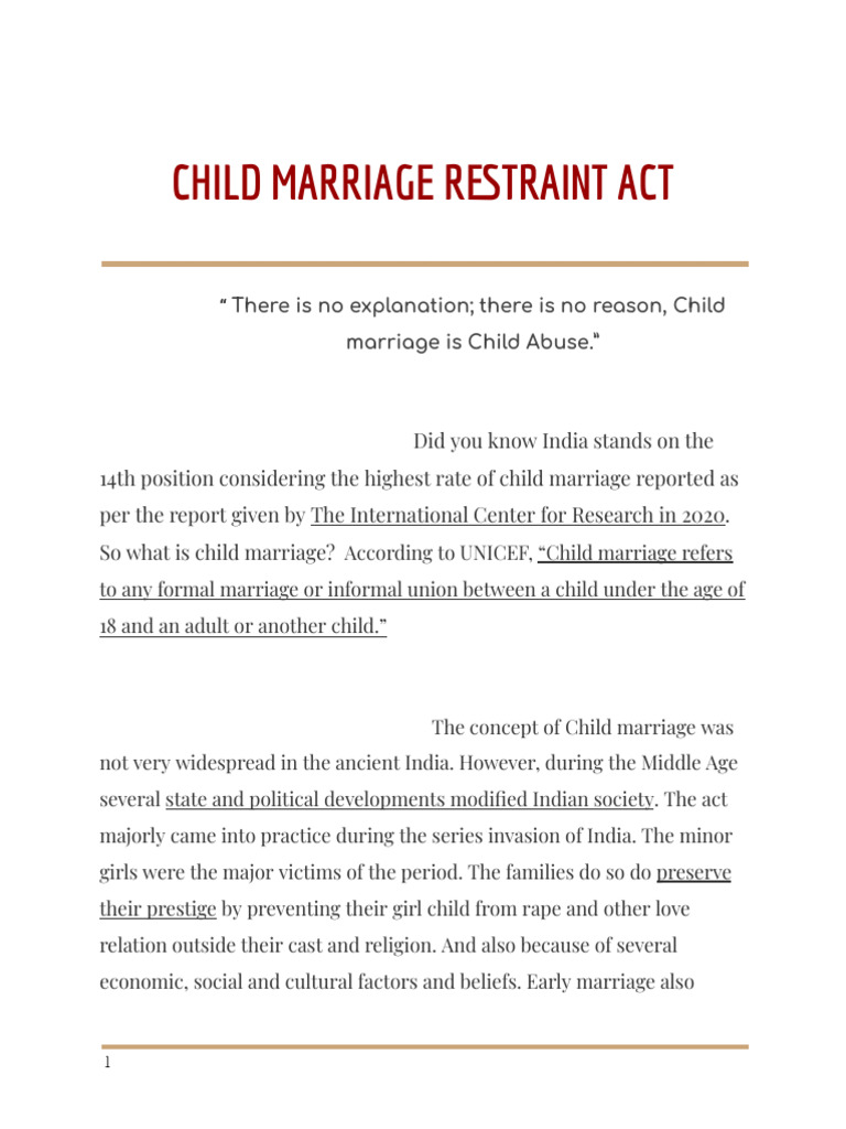 Child Marriage Restraint Act | PDF | Child Marriage | Marriage