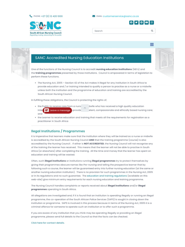 SANC Accredited Nursing Institutions List | PDF | Midwife | Crimes