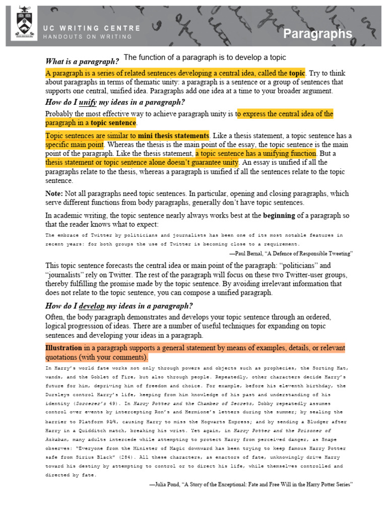 Understanding Paragraph Structure and Unity | PDF