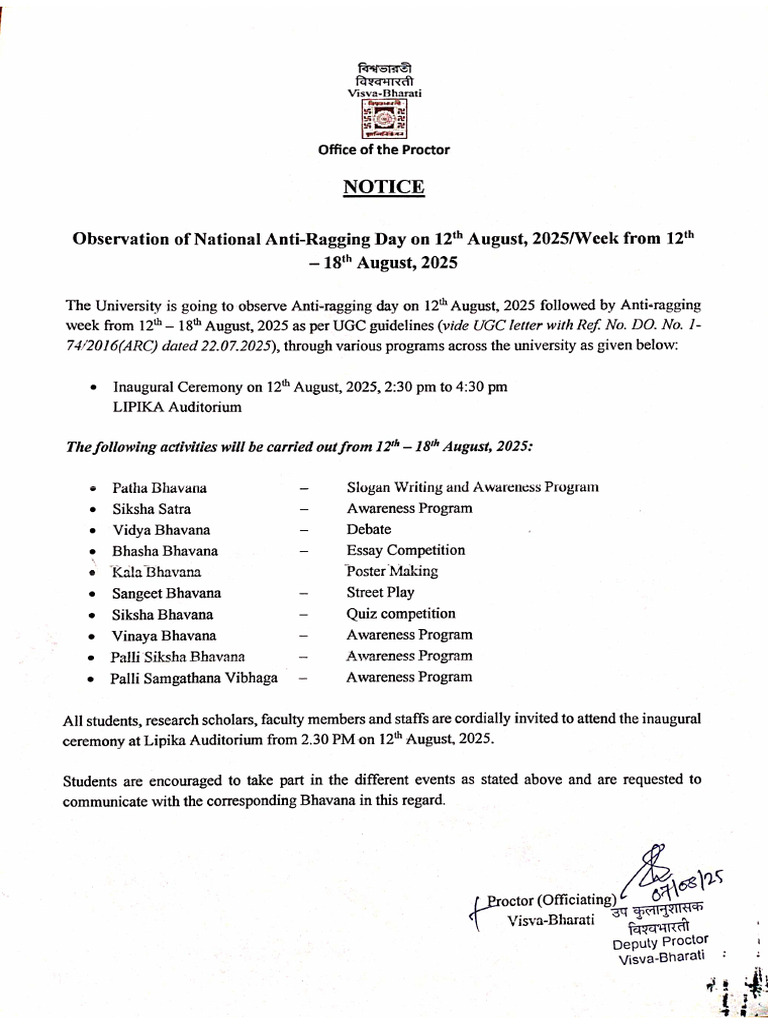 Notice Anti-Ragging Day For Website | PDF