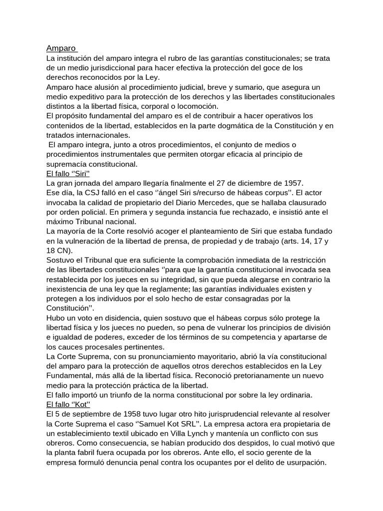 Institución del Amparo y Jurisprudencia | PDF | Habeas corpus | Derecho ...