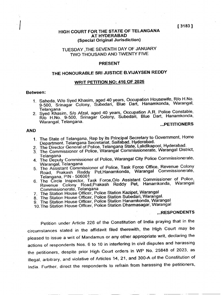 Shaheda WP No. 416 of 2025 | PDF | Writ | Legal Documents