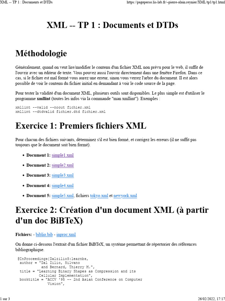 TP XML : Documents et DTDs | PDF | XML | Données informatiques