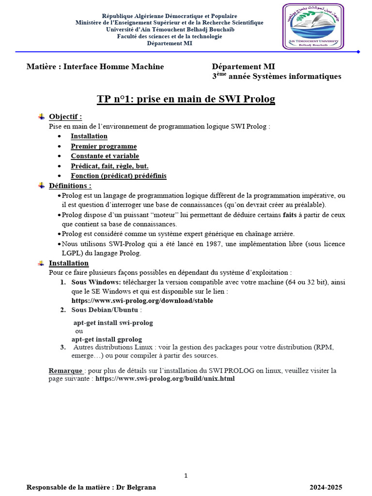 Introduction à SWI Prolog en TP | PDF | Programmation informatique | Linux