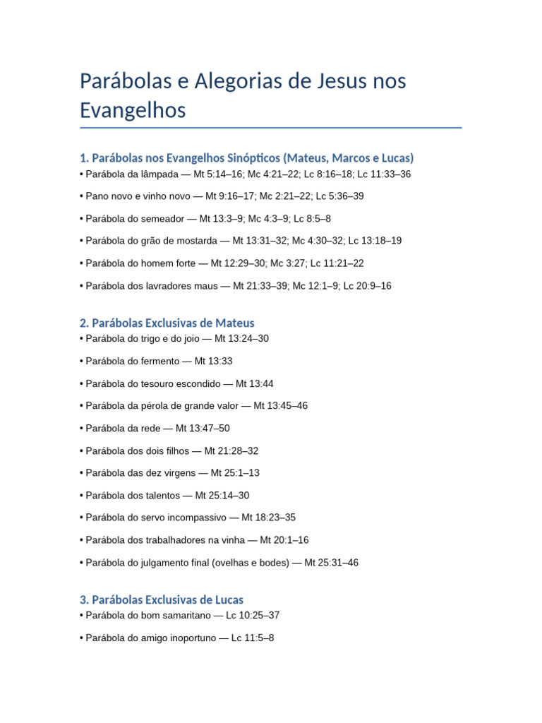 Parábolas e Alegorias de Jesus nos Evangelhos | PDF