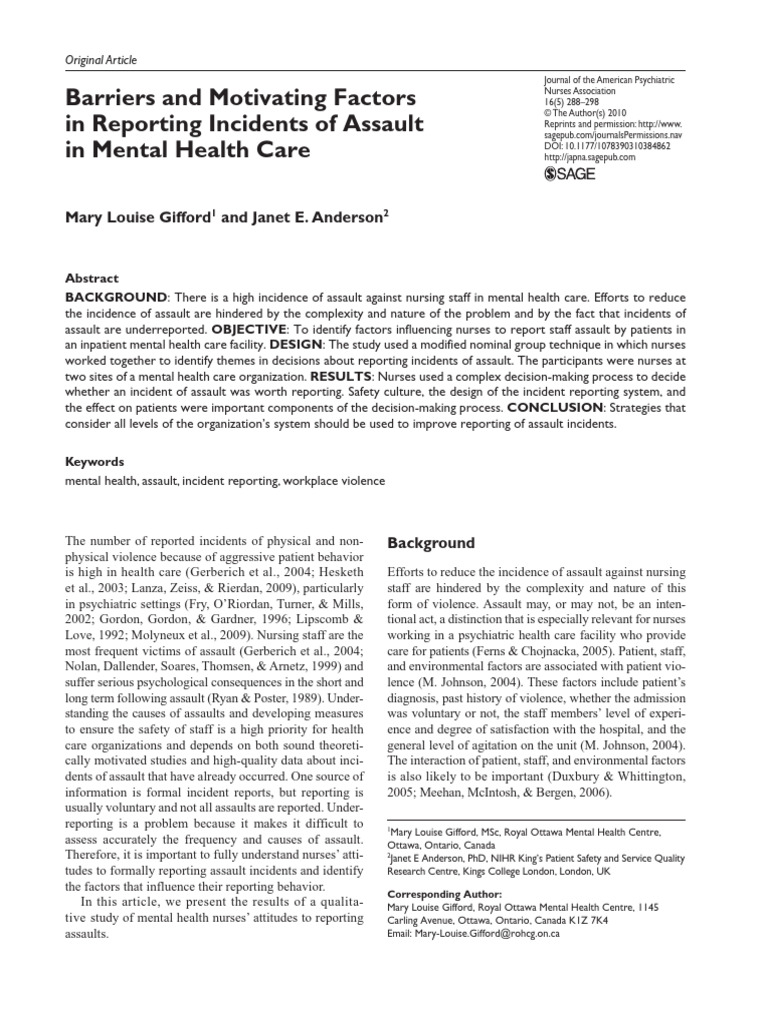 Factors Influencing Assault Reporting in Mental Health | PDF | Nursing ...