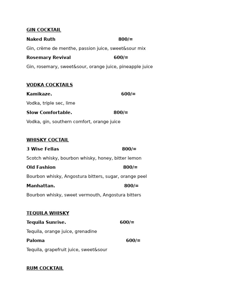 Cocktail Menu | PDF