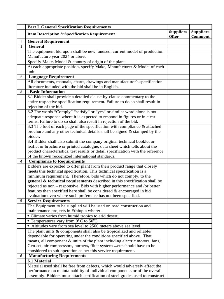 Equipment Bid Specification for Ethiopia | PDF | Crane (Machine ...