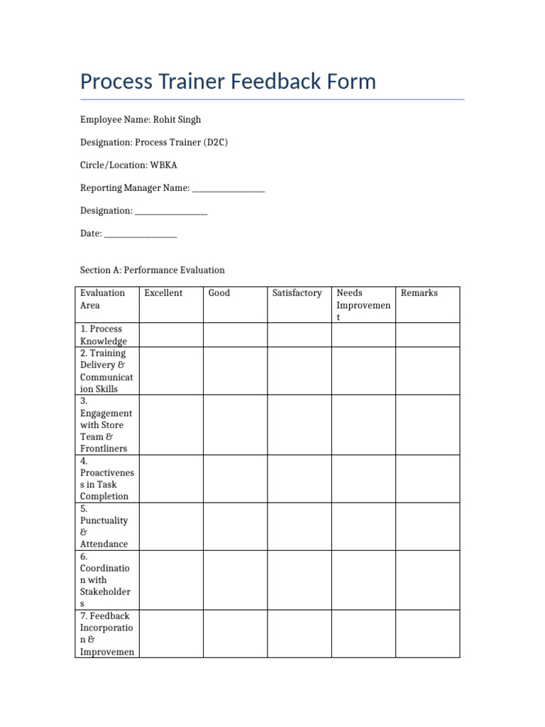 Process Trainer Feedback Form Rohit Singh | PDF