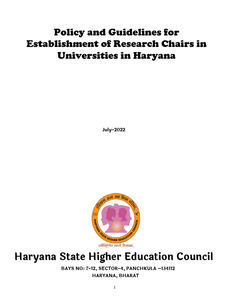 Haryana Research Chairs Policy Guidelines | PDF | Financial Endowment ...