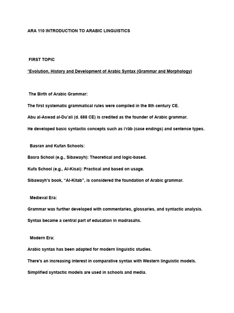 Arabic Linguistics: History & Development | PDF | Linguistics | Arabic