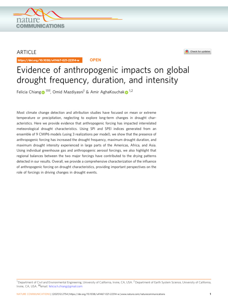 Anthropogenic Effects on Global Droughts | PDF | Climate Change | Drought