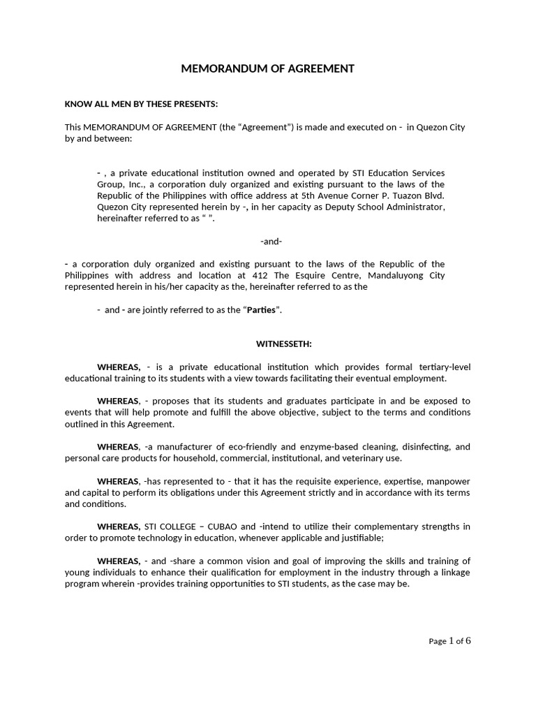 MOA for On-the-Job Training Program | PDF | Indemnity | Legal Liability