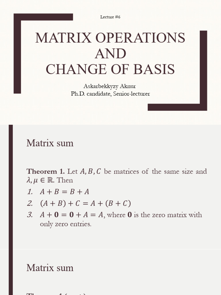 Matrix Operations and Change of Basis | PDF | Matrix (Mathematics ...
