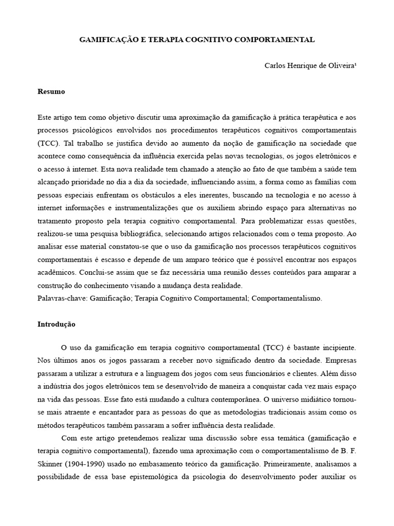 Gamificação na Terapia Cognitiva | PDF | Behaviorismo | Comportamento