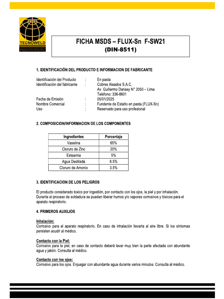Ficha Msds Flux-Sn - Tecnoweld | PDF