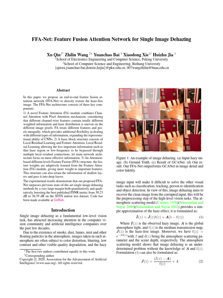 FFA-Net: Advanced Image Dehazing Method | PDF | Deep Learning | Applied ...