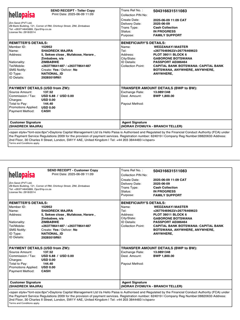 Cash Collection Receipt for Family Support | PDF | Payments | Money