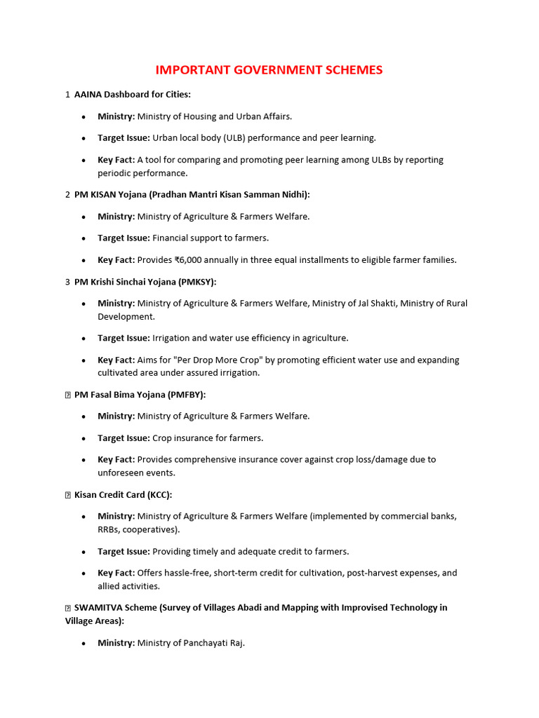 Key Government Schemes Overview | PDF | International Monetary Fund ...