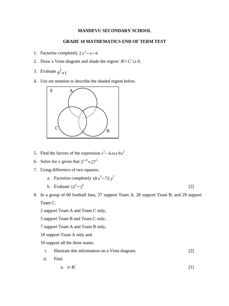 Maths Test 1 | PDF
