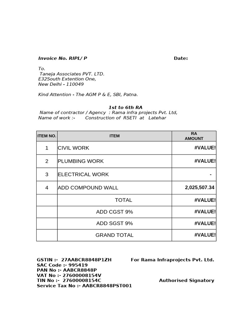 Latehar RA Bill 6th 23.8.2021 | PDF | Brick | Electrical Wiring