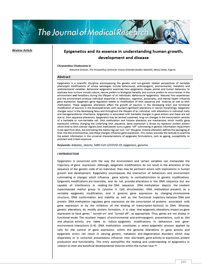 Epigenetics and Its Essence in Understanding Human Growth, Development ...
