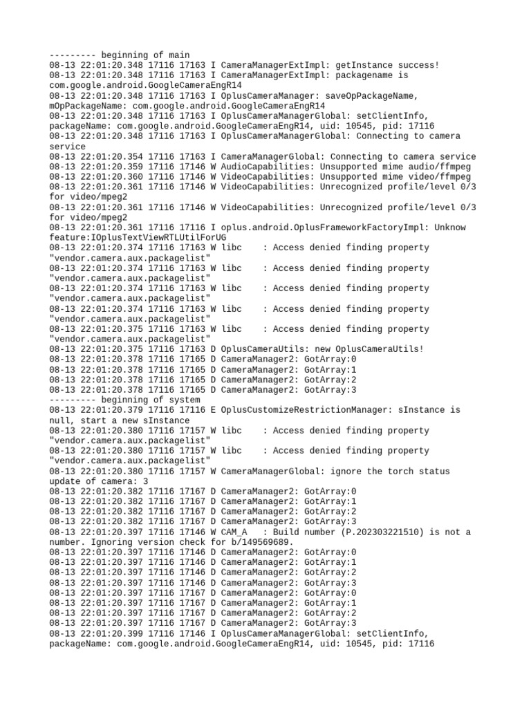 Oplus Camera Service Connection Logs | PDF | System Software | Software