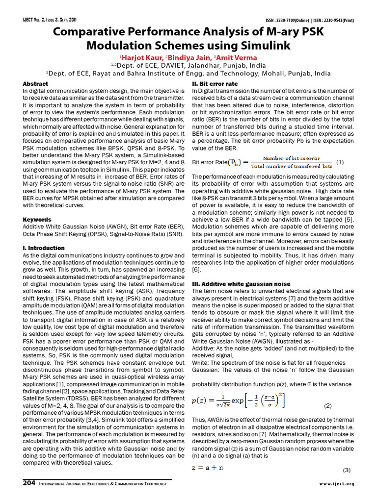 Comparative Performance Analysis of M Ary PSK Modulation Yub9horxkx ...