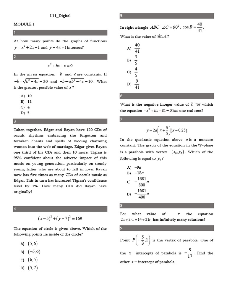 Math Problem Set Overview | PDF | Circle | Elementary Geometry