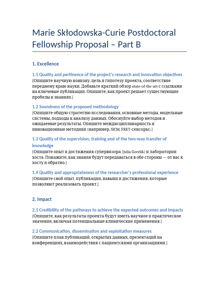 MSCA PF PartB Template | PDF