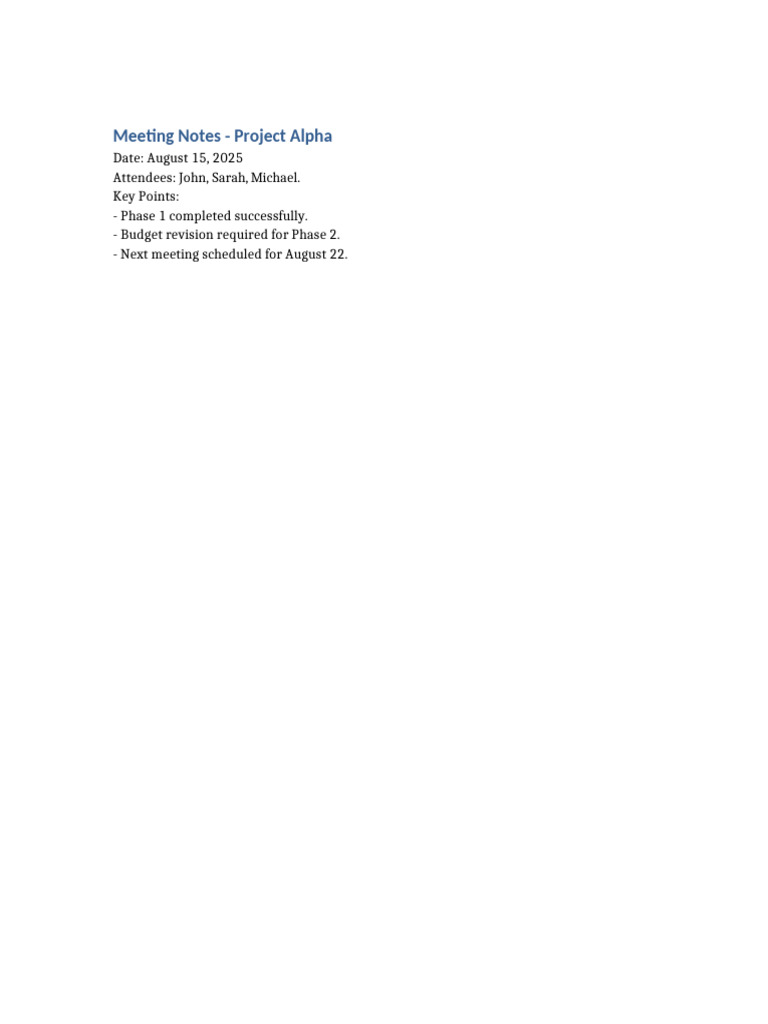 Project Alpha Meeting Notes - Aug 2025 | PDF