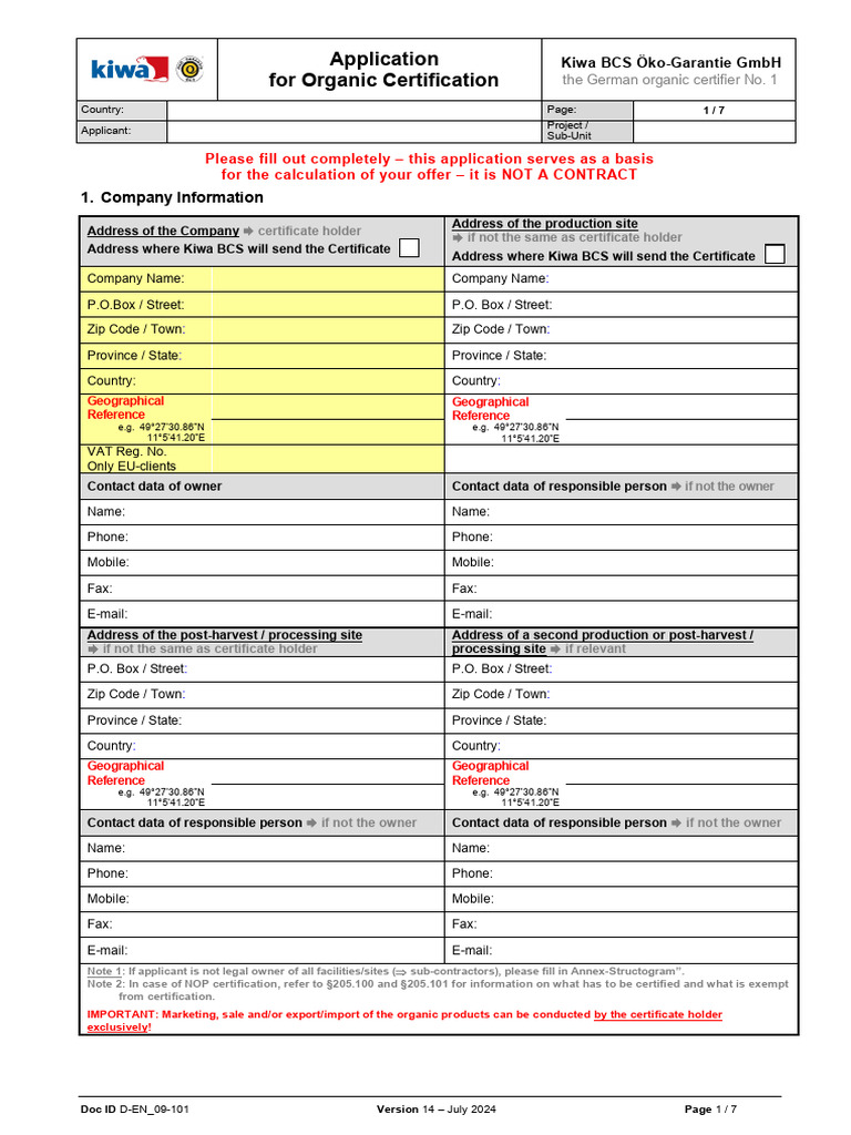 Organic Certification Application Form | PDF | Certification