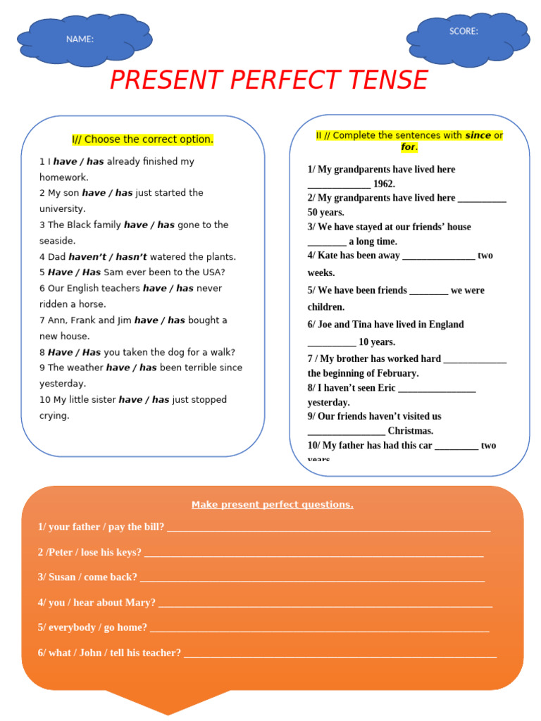 Present Perfect Tense Exercises | PDF | Syntax | Language Mechanics
