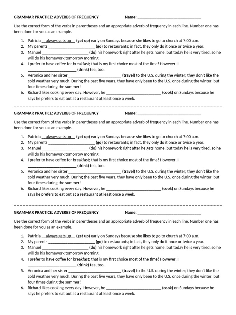 Adverbs of Frequency Grammar Practice | PDF | Adverb | Linguistic ...