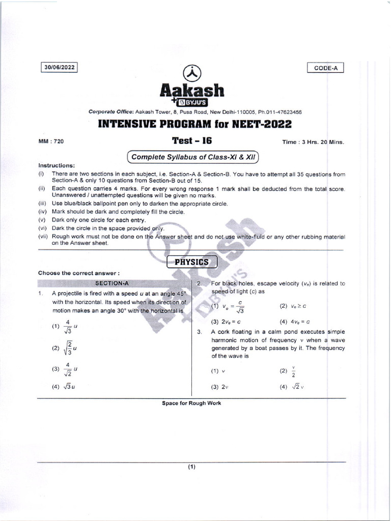 Aakash Test Series PDF Links | PDF