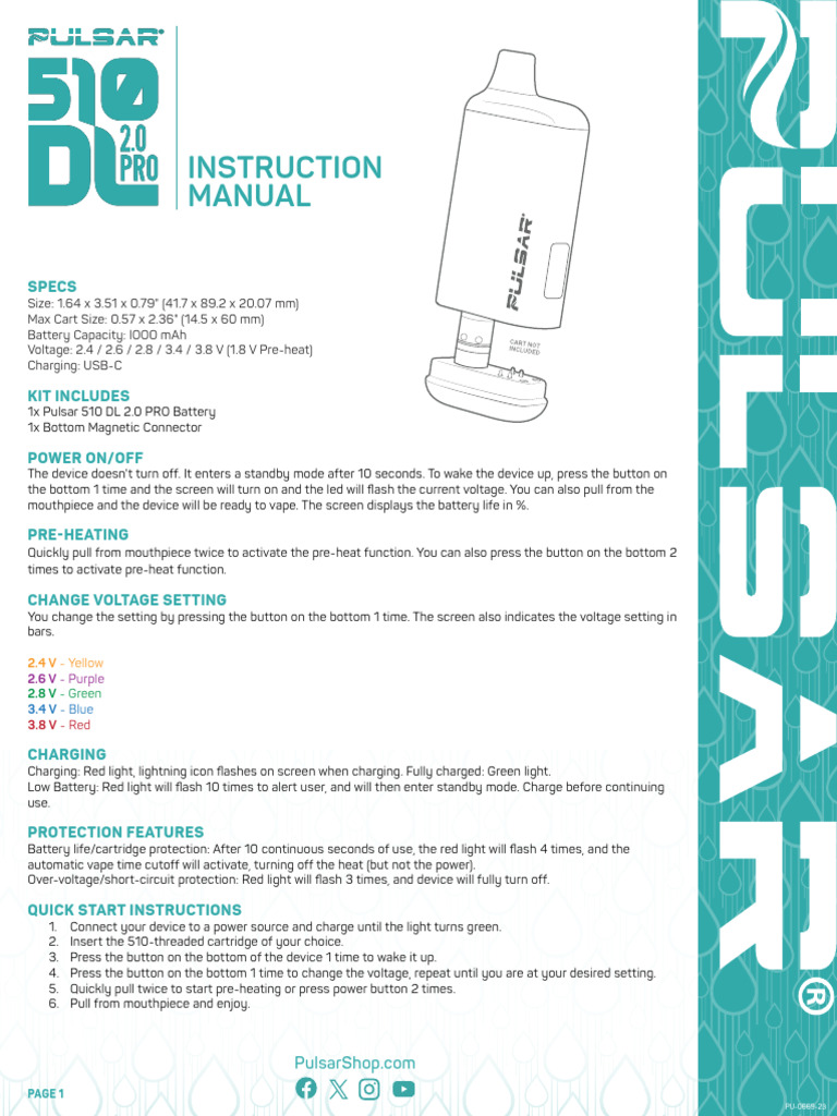 Instructions pour Pulsar 510 DL 2.0 PRO