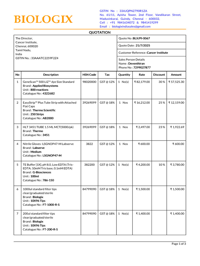 Quotation for Laboratory Supplies | PDF